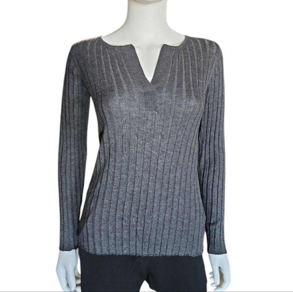 TOTEME | Avresa Cashmere Silk Ribbed Sweater in Grey ~ Size Small